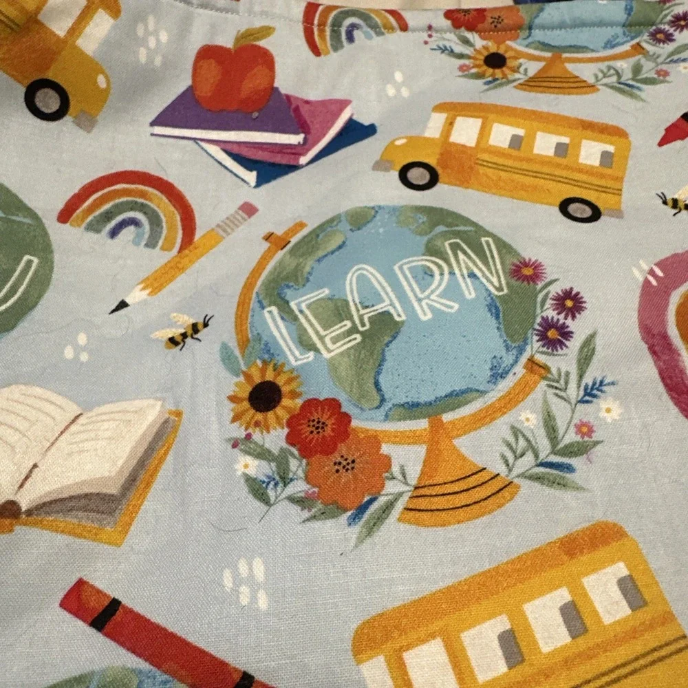 Handmade Teacher School Tote Bag Shoulder Pocket Bus Books Cotton Back To School